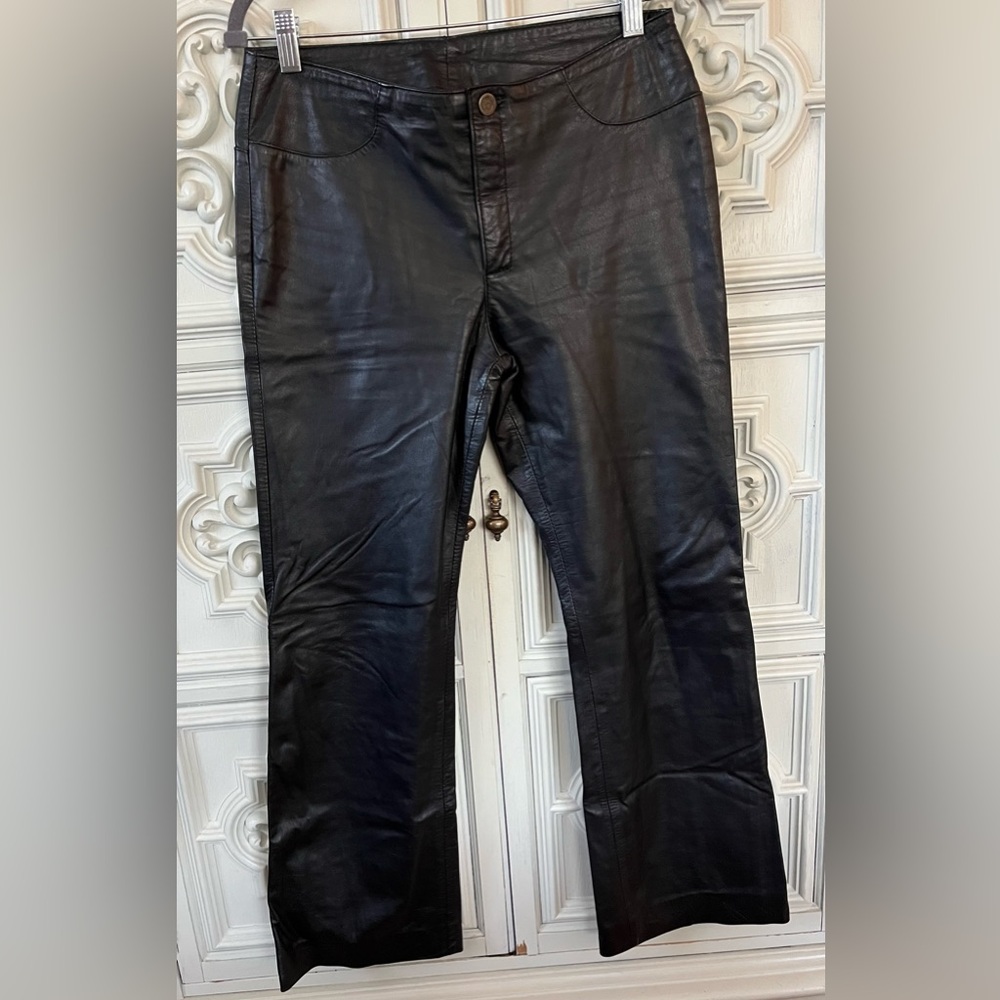 Black Leather, low rise/boot cut pants